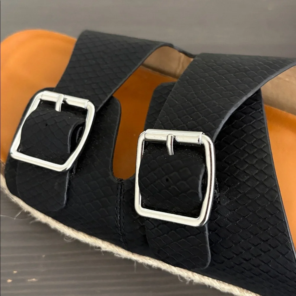 DV‎ Dolce Vita Carther Espadrille Footbed Sandals Slip On Double Buckle Black 10